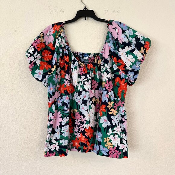 Old Navy Womens Floral Puff Sleeve Top Size XXL Babydoll Smocked Multicolor Boho - Picture 1 of 8